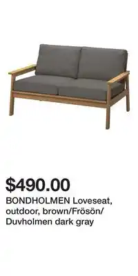 IKEA BONDHOLMEN Loveseat, outdoor, brown/Frösön/Duvholmen dark gray offer
