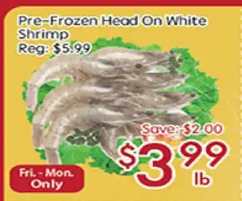 Sunny Food Mart Pre-Frozen Head On White Shrimp offer
