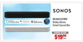 2001 Audio Video Sonos Dolby Atmos Smart Sound Bar offer
