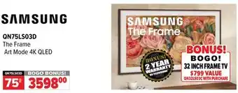 2001 Audio Video SAMSUNG 75 QLED FRAME TV offer