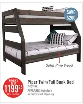 The Brick Piper Bunk Bed with Guard Rail for Kids, Solid Pine, Driftwood Grey - Twin/Full offer