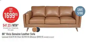 The Brick Vivia Top-Grain Genuine Leather Sofa - Caramel offer