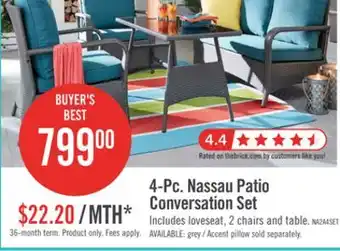 The Brick Nassau 4-Piece Outdoor Patio Set with Loveseat, 2 Chairs & Glass Top Coffee Table - Hand-Woven Resin Wicker, Olefin Fabric, U offer