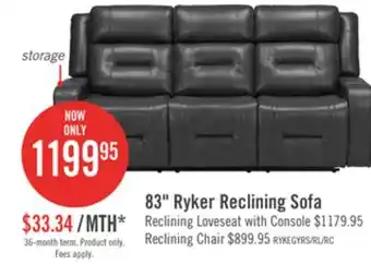The Brick Ryker Leath-Aire Reclining Sofa - Grey offer