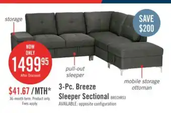The Brick Breeze 3-Piece Right-Facing Linen-Look Fabric Sleeper Sectional - Charcoal offer