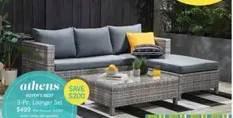 The Brick Athens 3-Piece Outdoor Patio Lounger Conversation Set with Lounger Sofa, Ottoman & Glass Top Coffee Table - Hand-Woven Resin offer