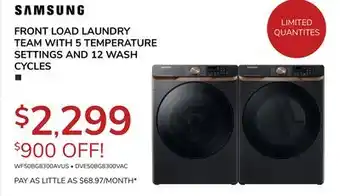 Goemans Appliances SAMSUNG FRONT LOAD LAUNDRY TEAM WITH 5 TEMPERATURE SETTINGS AND 12 WASH CYCLES offer
