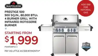 Goemans Appliances NAPOLEON 4 BURNER GRILL WITH INFRARED ROTISSERIE BURNER offer