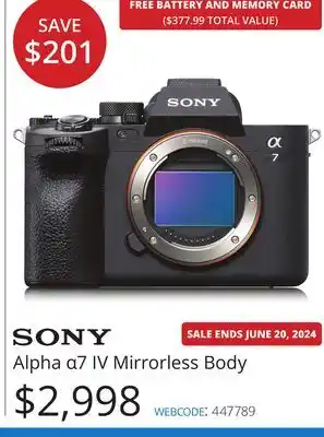 Vistek SONY Alpha α7 IV Mirrorless Body offer