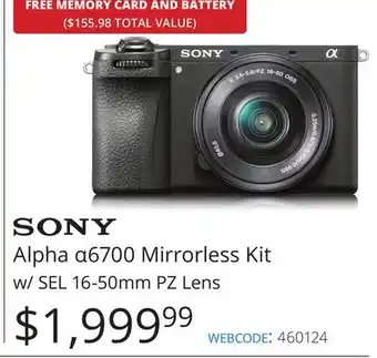 Vistek SONY Alpha α6700 Mirrorless Kit w/ SEL 16-50mm PZ Lens offer
