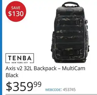 Vistek TENBA Axis v2 32L Backpack-MultiCam Black offer