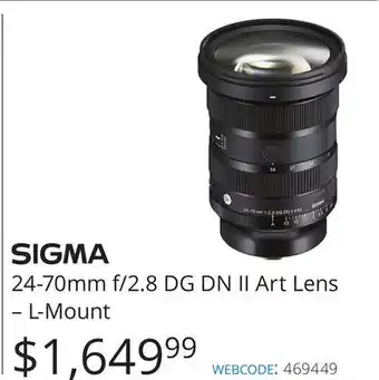 Vistek SIGMA 24-70mm f/2.8 DG DN II Art Lens-L-Mount offer