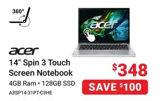 Visions Electronics Acer 14 Spin 3 Touch Screen Notebook offer