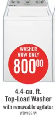 The Brick Whirlpool 4.4 Cu. Ft. Top-Load Washer with Removable Agitator - WTW4957PW offer