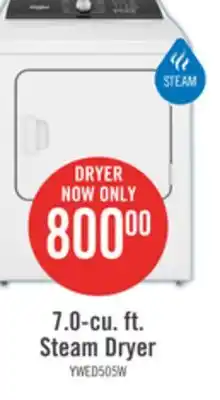 The Brick Whirlpool 7 Cu. Ft. Electric Dryer with Steam - YWED5050LW offer