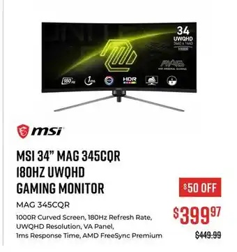 Canex 34 MAG 345CQR 180HZ UWQHD GAMING MONITOR offer