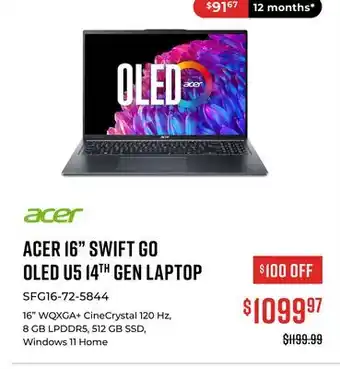 Canex ACER 16 SWIFT GO OLED U5 14TH GEN LAPTOP offer