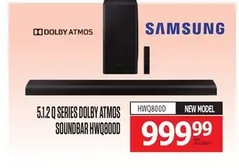 Centre Hi-Fi SAMSUNG 5.1.2 Q SERIES DOLBY ATMOS SOUNDBAR HWQ800D offer