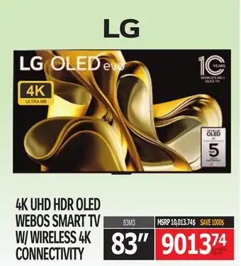 Centre Hi-Fi LG 83 4K UHD HDR OLED WEBOS SMART TV W/ WIRELESS 4K CONNECTIVITY offer