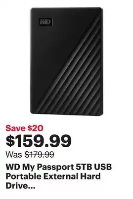 Best Buy WD My Passport 5TB USB Portable External Hard Drive (WDBPKJ0050BBK-WESN) - Black offer