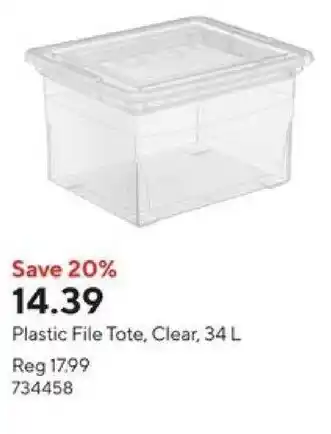 Staples Plastic File Tote, Clear, 34 L offer