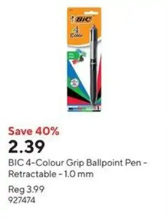 Staples BIC 4-Colour Grip Ballpoint Pen - Retractable 1.0 mm offer