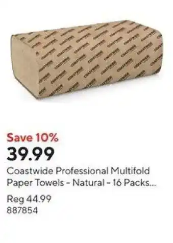 Staples Coastwide Professional Multifold Paper Towels Natural 16 Packs offer