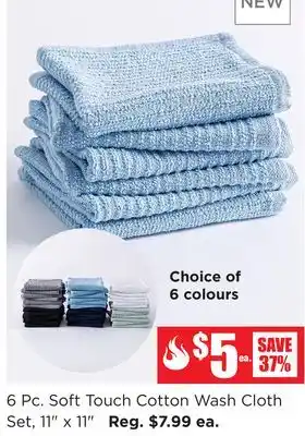 Kitchen Stuff Plus 6 Pc. Soft Touch Cotton Wash Cloth Set, 11 x 11 offer