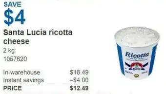 Costco Santa Lucia ricotta cheese offer