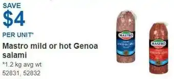 Costco Mastro mild or hot Genoa salami offer