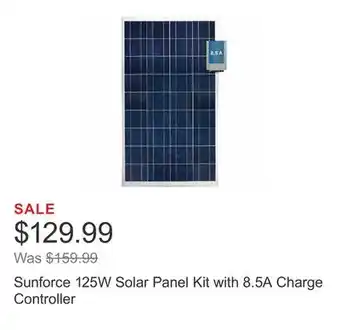Costco Sunforce 125W Solar Panel Kit with 8.5A Charge Controller offer