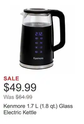 Costco Kenmore 1.7 L (1.8 qt.) Glass Electric Kettle offer