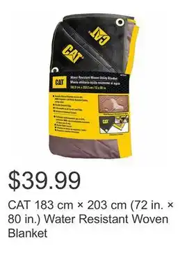 Costco CAT 183 cm × 203 cm (72 in. × 80 in.) Water Resistant Woven Blanket offer