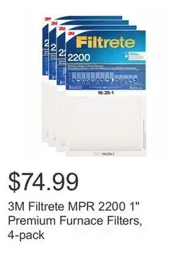 Costco 3M Filtrete MPR 2200 1 Premium Furnace Filters, 4-pack offer