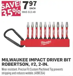 Co-op MILWAUKEE IMPACT DRIVER BIT ROBERTSON, #2, 2-IN. offer