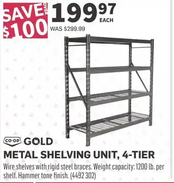 Co-op CO-OP GOLD METAL SHELVING UNIT, 4-TIER offer
