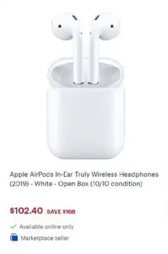 Best Buy Apple AirPods In-Ear Truly Wireless Headphones (2019) offer