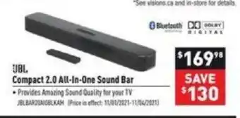 Visions Electronics Compact 2.0 All-in-One Sound Bar offer