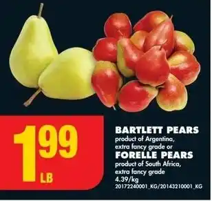 No Frills BARTLETT PEARS or FORELLE PEARS offer