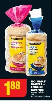 No Frills NO NAME BAGELS or ENGLISH MUFFINS offer