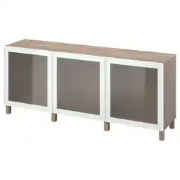 IKEA BestÅ Storage combination with doors, walnut effect light gray glassvik/stubbarp/white/light green frosted glass, 70 7/8x16 1 offer