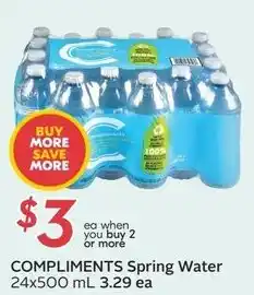 Sobeys COMPLIMENTS Spring Water 24x500 mL offer