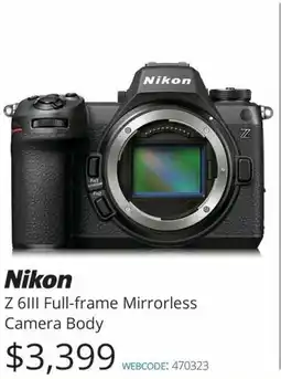 Vistek Nikon Z 6III Full-frame Mirrorless Camera Body offer