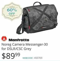 Vistek Manfrotto Noreg Camera Messenger-30 for DSLR/CSC Grey offer