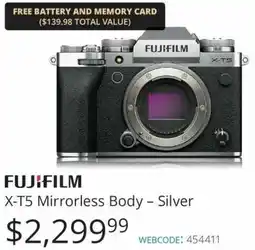 Vistek FUJIFILM X-T5 Mirrorless Body Silver offer