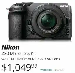 Nikon Z30 Mirrorless Kit w/ Z DX 16-50mm f/3.5-6.3 VR Lens