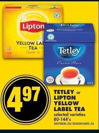 No Frills Tetley or Lipton Yellow Label Tea offer
