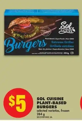 No Frills Sol Cuisine Plant-Based Burgers offer