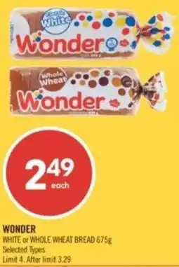 Shoppers Drug Mart WONDER WHITE or WHOLE WHEAT BREAD 675g offer