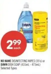 Shoppers Drug Mart NO NAME DISINFECTING WIPES (35's) or DAWN DISH SOAP (431mL-473mL) offer